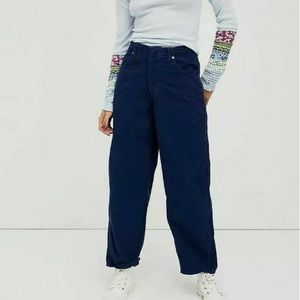Free People Martha Mid Rise Cord Barrel Jeans Navy Blue